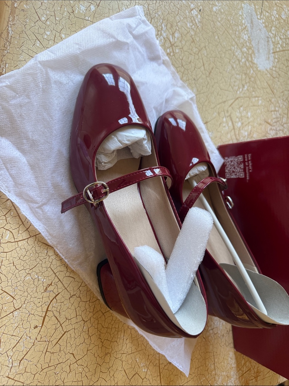 Journee Collection Burgundy Patent Mary Jane Block Heels